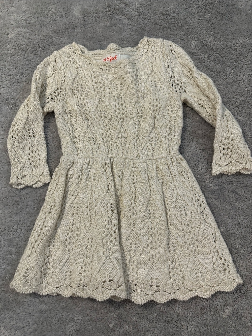 Cat & Jack Shimmery Gold and Cream Knit Lace Dress for Girls - 18 Months